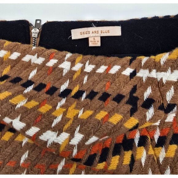 Skies Are Blue Womens Houndstooth Patterned Wool Blend Mini Skirt L academia - Picture 3 of 7